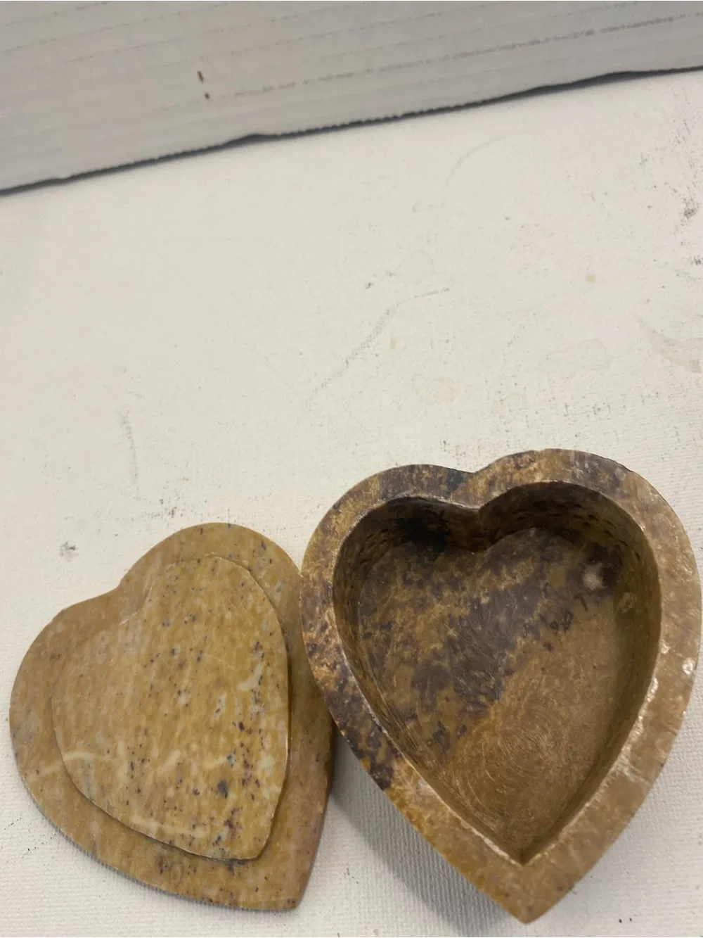 Vintage Heart Shaped Stone Trinket Box with Inlaid Pink and Blue made in India